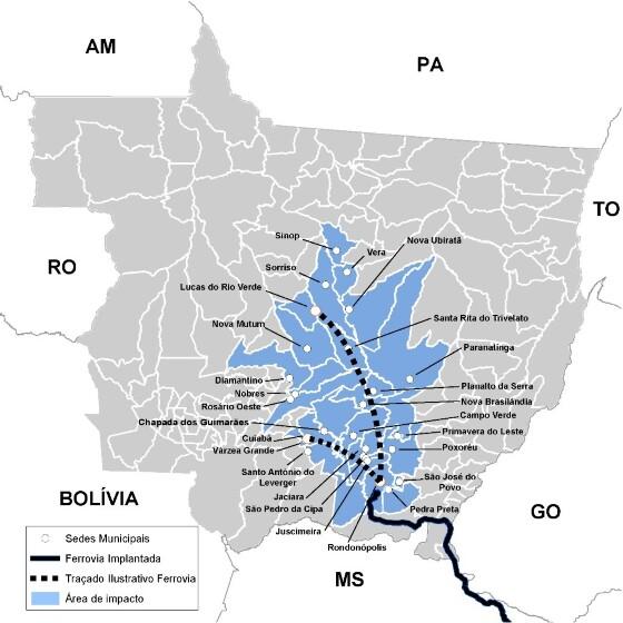 Traçado da ferrovia estadual