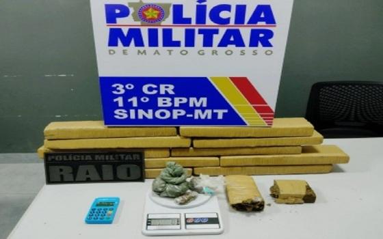 A Polícia Militar prendeu dois traficantes e apreendeu 11 kg de maconha