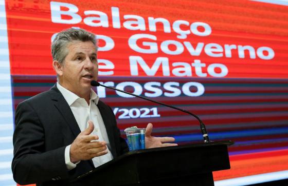 O governador Mauro Mendes, durante a apresentação das ações em três anos de Governo