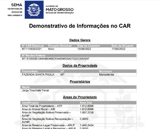CAR Fazenda Santa Paula - Jorge Yanai