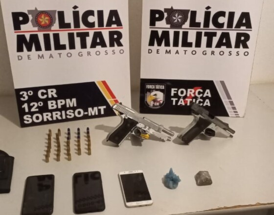 Na imagem, armas apreendidas de membros da Tropa do Castelar, em Sorriso