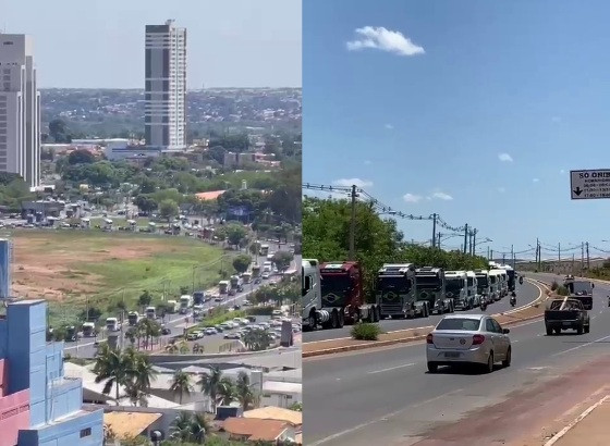 À esquerda, chegada dos caminhoneiros na avenida Miguel Sutil. À direita, movimentação em Várzea Grande, no posto Papito