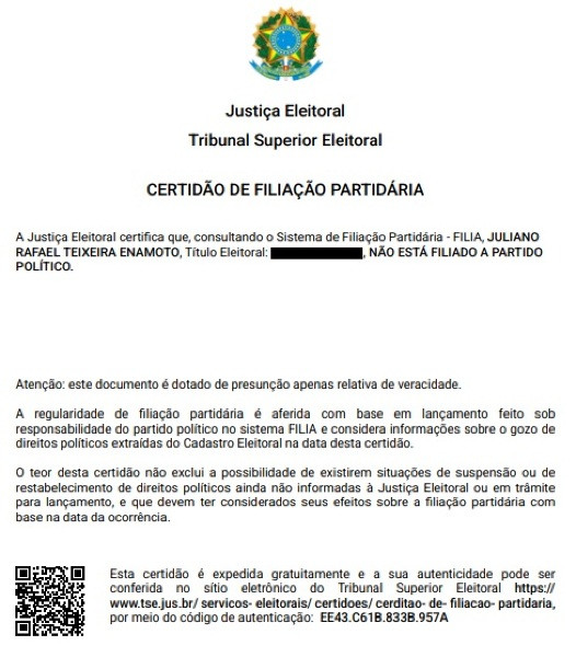 Certidão de filiação Juliano Rafael Enamoto