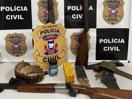 Armas e munições apreendidas em residência do fazendeiro