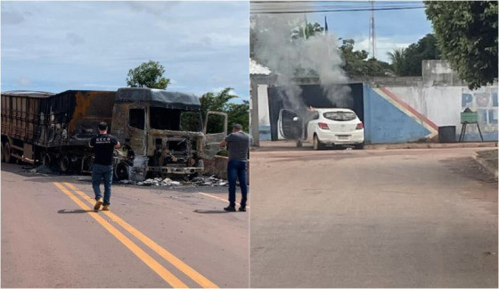 Ataque, transportadora, confresa, veículos, incêndio, carro, carreta