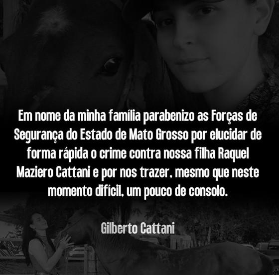 Publicação, Cattani, agradece, forças de segurança, prisão, ex-genro, morte, filha, raquel cattani