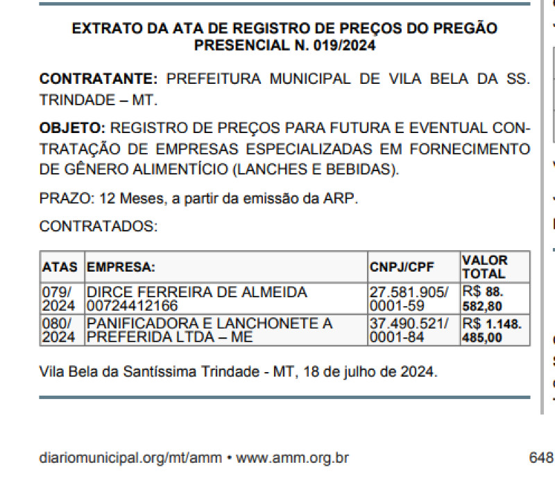 Print, contratação, 2023, pregão, prefeitura, vila bela da santíssima trindade