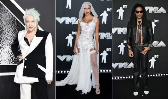 Cindy Lauper, Anitta e Lenny Kravitz no VMA 2024 — Foto: Getty Images