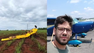 Piloto morre após avião agrícola cair em lavoura