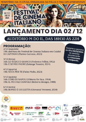 Cuiabá recebe Festival de Cinema Italiano a partir do dia 2 de dezembro